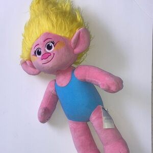 Trolls Musical Build A Bear Pink Plush Doll with Yellow Hair and Blue Outfit